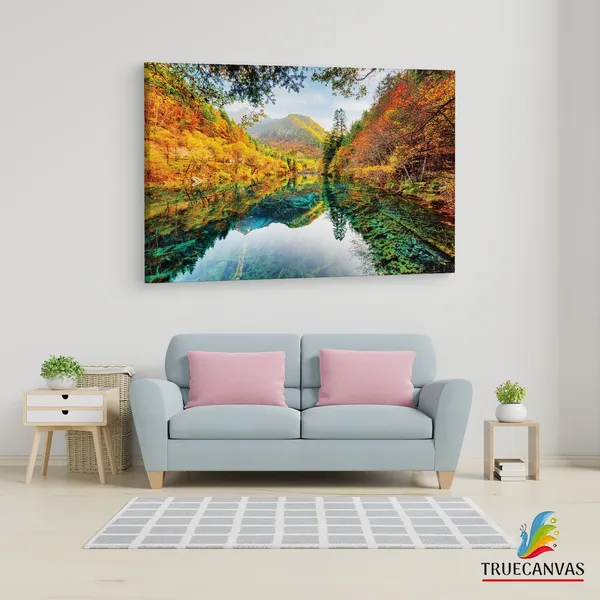 Multicolor_Jiuzhai_Valley_National_Park,_Wooden_Framed_Canvas_Paintings_|_For_Living_Room_|_Bedroom_|_Office_|_Gallery_|_Ready_Wall_Mount_Canvas_Wall_Art_Painting_|_Size_-_12_X_18In,_Ct0914