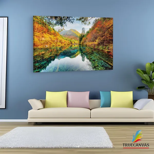 Multicolor_Jiuzhai_Valley_National_Park,_Wooden_Framed_Canvas_Paintings_|_For_Living_Room_|_Bedroom_|_Office_|_Gallery_|_Ready_Wall_Mount_Canvas_Wall_Art_Painting_|_Size_-_12_X_18In,_Ct0914