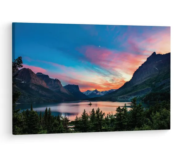 Multicolor_Saint_Mary_Lake,_Wooden_Framed_Canvas_Paintings_|_For_Living_Room_|_Bedroom_|_Office_|_Gallery_|_Ready_Wall_Mount_Canvas_Wall_Art_Painting_|_Size_-_12_X_18In,_Ct0918