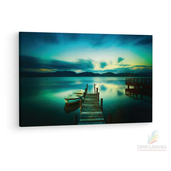 Multicolor_Wooden_Jetty_And_Boat_In_Sea,_Wooden_Framed_Canvas_Paintings_|_For_Living_Room_|_Bedroom_|_Office_|_Gallery_|_Ready_Wall_Mount_Canvas_Wall_Art_Painting_|_Size_-_12_X_18In,_Ct0926