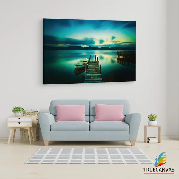 Multicolor_Wooden_Jetty_And_Boat_In_Sea,_Wooden_Framed_Canvas_Paintings_|_For_Living_Room_|_Bedroom_|_Office_|_Gallery_|_Ready_Wall_Mount_Canvas_Wall_Art_Painting_|_Size_-_12_X_18In,_Ct0926