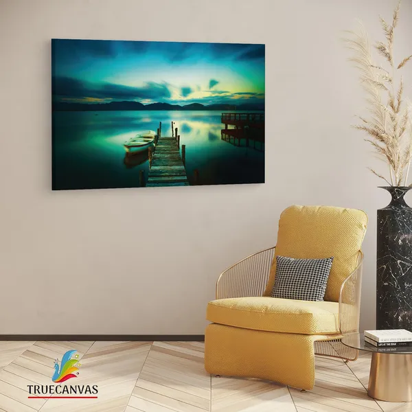 Multicolor_Wooden_Jetty_And_Boat_In_Sea,_Wooden_Framed_Canvas_Paintings_|_For_Living_Room_|_Bedroom_|_Office_|_Gallery_|_Ready_Wall_Mount_Canvas_Wall_Art_Painting_|_Size_-_12_X_18In,_Ct0926
