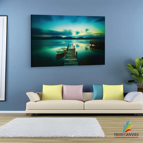 Multicolor_Wooden_Jetty_And_Boat_In_Sea,_Wooden_Framed_Canvas_Paintings_|_For_Living_Room_|_Bedroom_|_Office_|_Gallery_|_Ready_Wall_Mount_Canvas_Wall_Art_Painting_|_Size_-_12_X_18In,_Ct0926