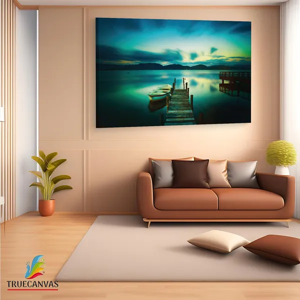 Multicolor_Wooden_Jetty_And_Boat_In_Sea,_Wooden_Framed_Canvas_Paintings_|_For_Living_Room_|_Bedroom_|_Office_|_Gallery_|_Ready_Wall_Mount_Canvas_Wall_Art_Painting_|_Size_-_12_X_18In,_Ct0926