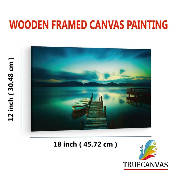 Multicolor_Wooden_Jetty_And_Boat_In_Sea,_Wooden_Framed_Canvas_Paintings_|_For_Living_Room_|_Bedroom_|_Office_|_Gallery_|_Ready_Wall_Mount_Canvas_Wall_Art_Painting_|_Size_-_12_X_18In,_Ct0926
