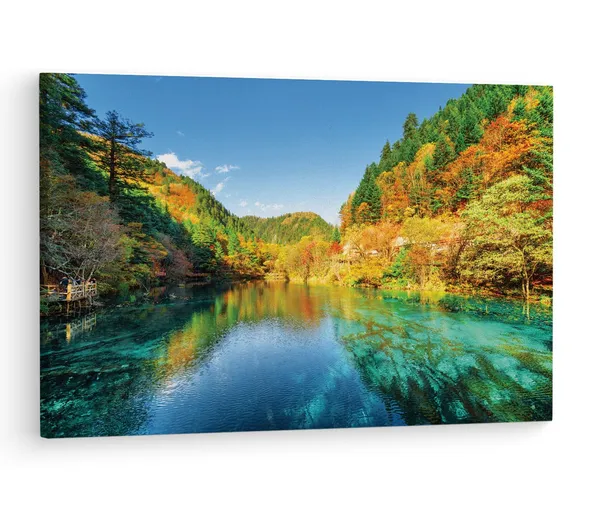 Multicolor_Jiuzhai_Valley_National_Park,_Wooden_Framed_Canvas_Paintings_|_For_Living_Room_|_Bedroom_|_Office_|_Gallery_|_Ready_Wall_Mount_Canvas_Wall_Art_Painting_|_Size_-_12_X_18In,_Ct0929