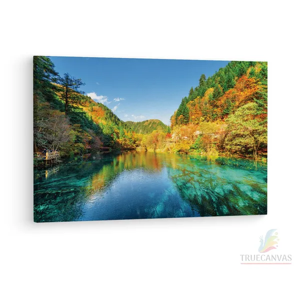 Multicolor_Jiuzhai_Valley_National_Park,_Wooden_Framed_Canvas_Paintings_|_For_Living_Room_|_Bedroom_|_Office_|_Gallery_|_Ready_Wall_Mount_Canvas_Wall_Art_Painting_|_Size_-_12_X_18In,_Ct0929