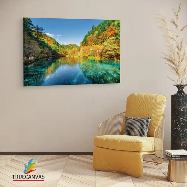 Multicolor_Jiuzhai_Valley_National_Park,_Wooden_Framed_Canvas_Paintings_|_For_Living_Room_|_Bedroom_|_Office_|_Gallery_|_Ready_Wall_Mount_Canvas_Wall_Art_Painting_|_Size_-_12_X_18In,_Ct0929