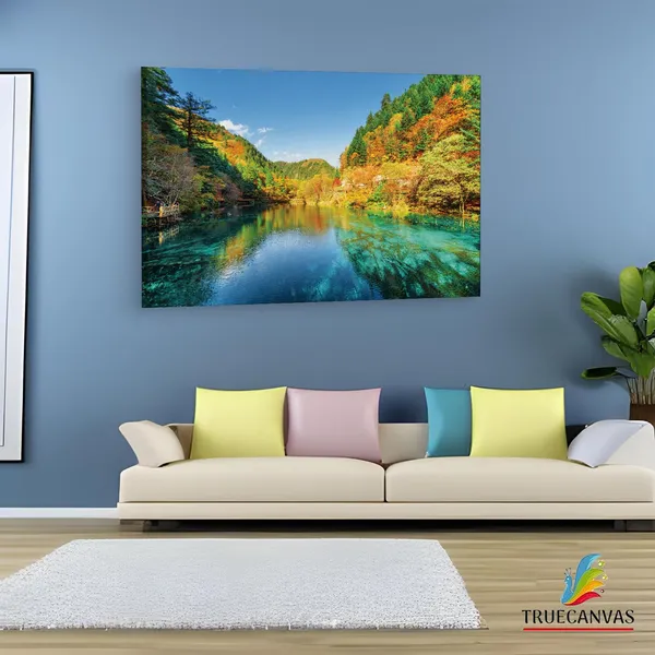 Multicolor_Jiuzhai_Valley_National_Park,_Wooden_Framed_Canvas_Paintings_|_For_Living_Room_|_Bedroom_|_Office_|_Gallery_|_Ready_Wall_Mount_Canvas_Wall_Art_Painting_|_Size_-_12_X_18In,_Ct0929