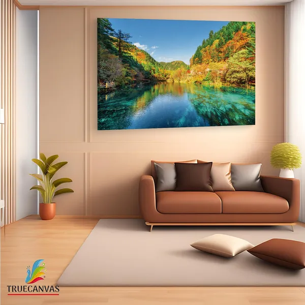 Multicolor_Jiuzhai_Valley_National_Park,_Wooden_Framed_Canvas_Paintings_|_For_Living_Room_|_Bedroom_|_Office_|_Gallery_|_Ready_Wall_Mount_Canvas_Wall_Art_Painting_|_Size_-_12_X_18In,_Ct0929