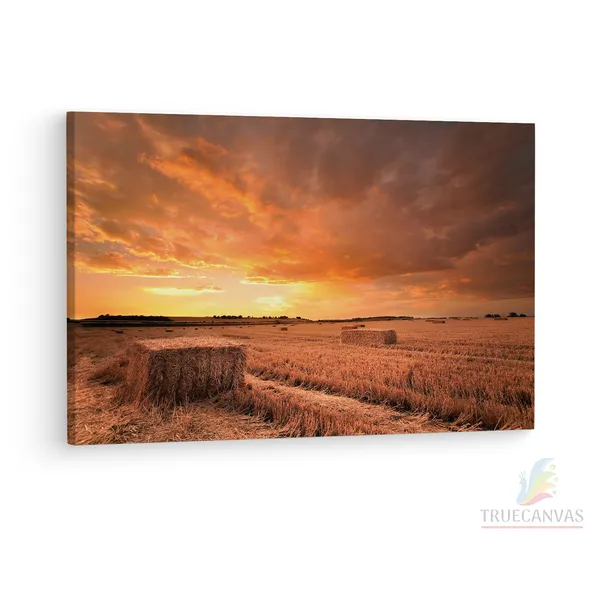Multicolor_Hay_Bales_Sunset,_Wooden_Framed_Canvas_Paintings_|_For_Living_Room_|_Bedroom_|_Office_|_Gallery_|_Ready_Wall_Mount_Canvas_Wall_Art_Painting_|_Size_-_12_X_18In,_Ct0939