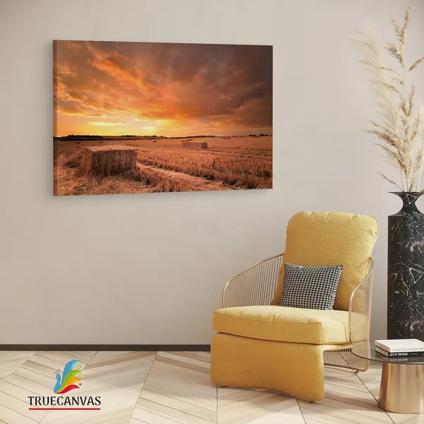 Multicolor_Hay_Bales_Sunset,_Wooden_Framed_Canvas_Paintings_|_For_Living_Room_|_Bedroom_|_Office_|_Gallery_|_Ready_Wall_Mount_Canvas_Wall_Art_Painting_|_Size_-_12_X_18In,_Ct0939