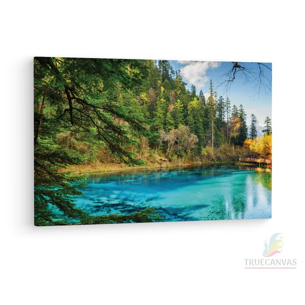 Multicolor_Jiuzhai_Valley_National_Park,_Wooden_Framed_Canvas_Paintings_|_For_Living_Room_|_Bedroom_|_Office_|_Gallery_|_Ready_Wall_Mount_Canvas_Wall_Art_Painting_|_Size_-_12_X_18In,_Ct0944