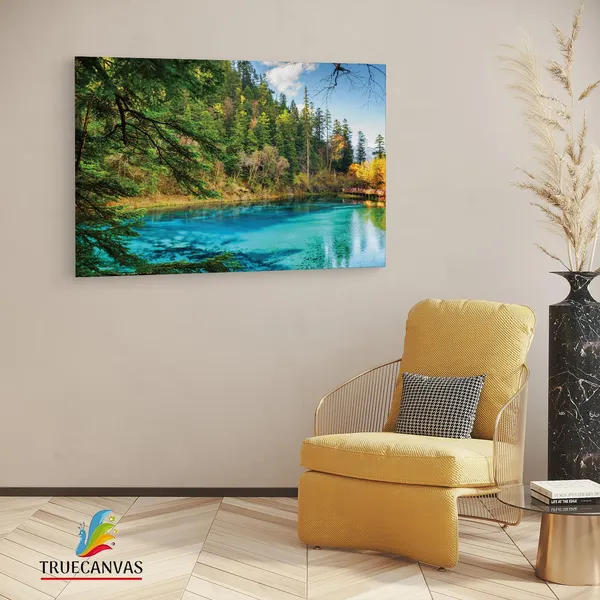 Multicolor_Jiuzhai_Valley_National_Park,_Wooden_Framed_Canvas_Paintings_|_For_Living_Room_|_Bedroom_|_Office_|_Gallery_|_Ready_Wall_Mount_Canvas_Wall_Art_Painting_|_Size_-_12_X_18In,_Ct0944