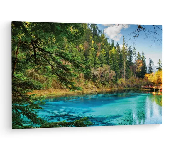 Multicolor_Jiuzhai_Valley_National_Park,_Wooden_Framed_Canvas_Paintings_|_For_Living_Room_|_Bedroom_|_Office_|_Gallery_|_Ready_Wall_Mount_Canvas_Wall_Art_Painting_|_Size_-_12_X_18In,_Ct0944