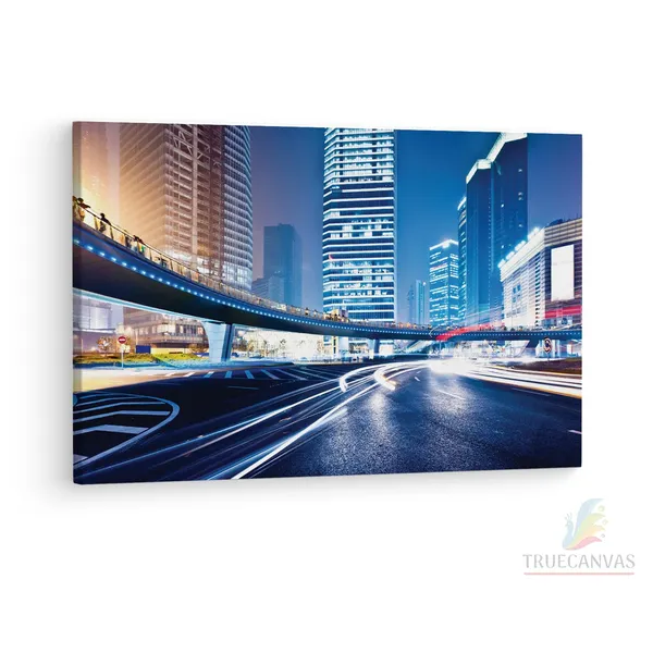 Multicolor_High_Rise_Buildings_Road_Night,_Wooden_Framed_Canvas_Paintings_|_For_Living_Room_|_Bedroom_|_Office_|_Gallery_|_Ready_Wall_Mount_Canvas_Wall_Art_Painting_|_Size_-_12_X_18In,_Ct0970