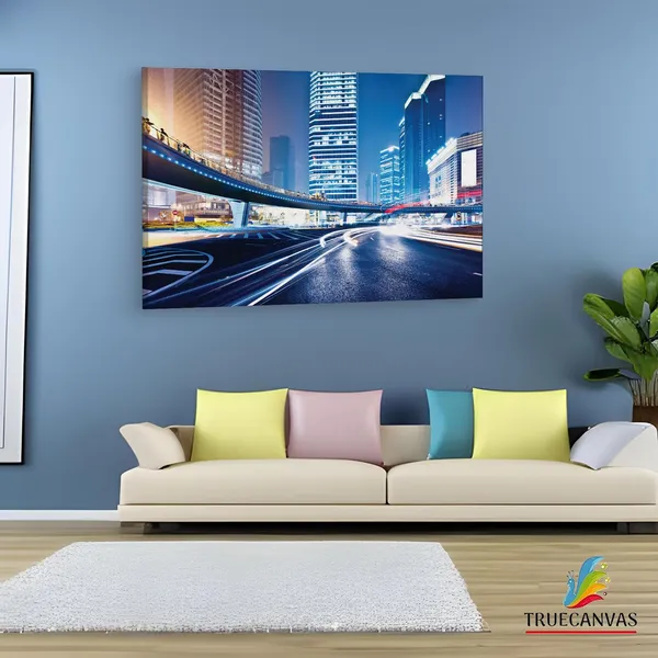 Multicolor_High_Rise_Buildings_Road_Night,_Wooden_Framed_Canvas_Paintings_|_For_Living_Room_|_Bedroom_|_Office_|_Gallery_|_Ready_Wall_Mount_Canvas_Wall_Art_Painting_|_Size_-_12_X_18In,_Ct0970