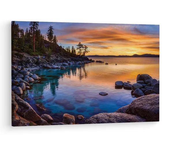Multicolor_Afle_Stunning_Lake_Tahoe,_Wooden_Framed_Canvas_Paintings_|_For_Living_Room_|_Bedroom_|_Office_|_Gallery_|_Ready_Wall_Mount_Canvas_Wall_Art_Painting_|_Size_-_12_X_18In,_Ct0978