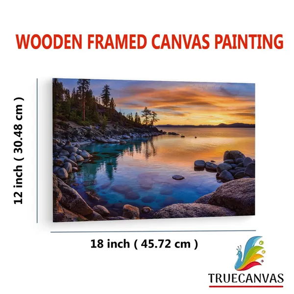 Multicolor_Afle_Stunning_Lake_Tahoe,_Wooden_Framed_Canvas_Paintings_|_For_Living_Room_|_Bedroom_|_Office_|_Gallery_|_Ready_Wall_Mount_Canvas_Wall_Art_Painting_|_Size_-_12_X_18In,_Ct0978