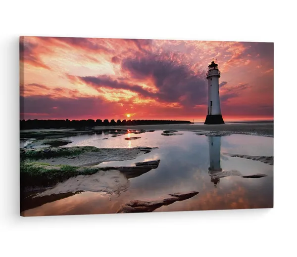 Multicolor_Sunset_Lighthouse,_Wooden_Framed_Canvas_Paintings_|_For_Living_Room_|_Bedroom_|_Office_|_Gallery_|_Ready_Wall_Mount_Canvas_Wall_Art_Painting_|_Size_-_12_X_18In,_Ct0980