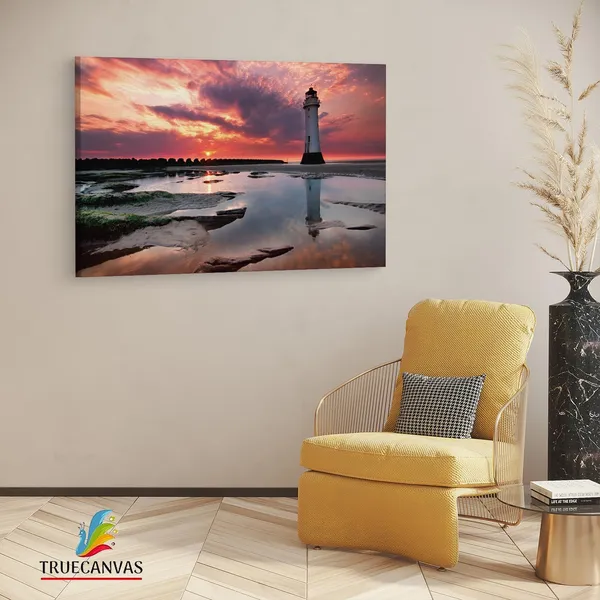 Multicolor_Sunset_Lighthouse,_Wooden_Framed_Canvas_Paintings_|_For_Living_Room_|_Bedroom_|_Office_|_Gallery_|_Ready_Wall_Mount_Canvas_Wall_Art_Painting_|_Size_-_12_X_18In,_Ct0980