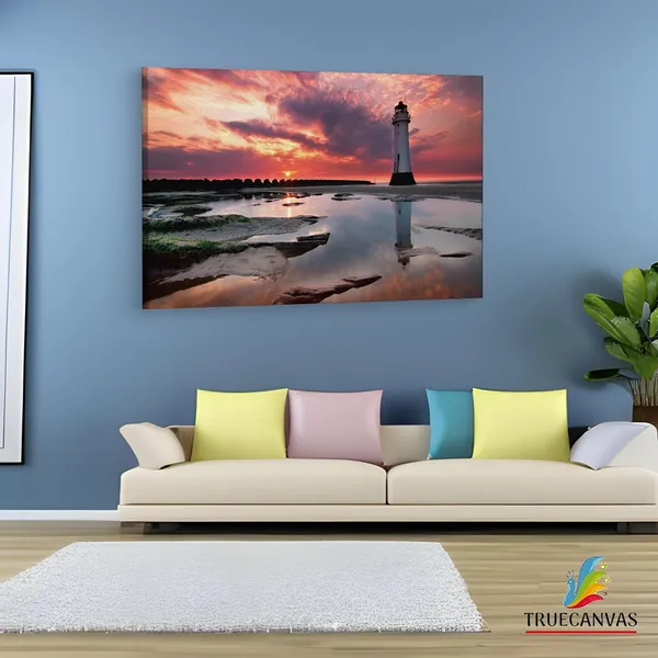 Multicolor_Sunset_Lighthouse,_Wooden_Framed_Canvas_Paintings_|_For_Living_Room_|_Bedroom_|_Office_|_Gallery_|_Ready_Wall_Mount_Canvas_Wall_Art_Painting_|_Size_-_12_X_18In,_Ct0980