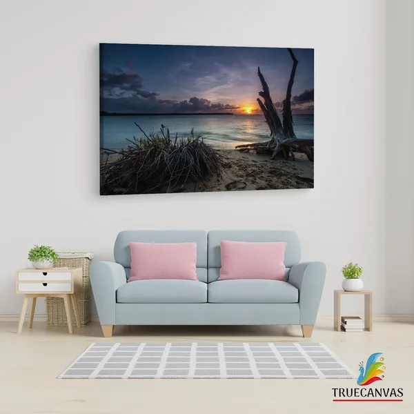 Multicolor_Dead_Trees_On_A_Beach_At_Sunset,_Wooden_Framed_Canvas_Paintings_|_For_Living_Room_|_Bedroom_|_Office_|_Gallery_|_Ready_Wall_Mount_Canvas_Wall_Art_Painting_|_Size_-_12_X_18In,_Ct0983