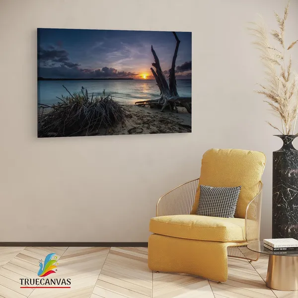 Multicolor_Dead_Trees_On_A_Beach_At_Sunset,_Wooden_Framed_Canvas_Paintings_|_For_Living_Room_|_Bedroom_|_Office_|_Gallery_|_Ready_Wall_Mount_Canvas_Wall_Art_Painting_|_Size_-_12_X_18In,_Ct0983