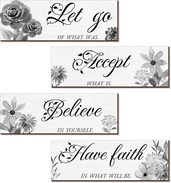 Multicolor_Dly_Lifestyle_4_Pcs_Black_And_White_Flower_Wall_Decor,_Wooden_Inspirational_Wall_Art_Decorations_|_For_Bathroom,_Living_Room,_Bedroom,Home_Spa_And_Laundry_Decor,_12_X_4_Inch,_Dl039