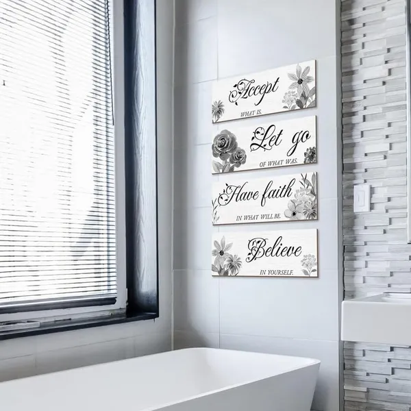 Multicolor_Dly_Lifestyle_4_Pcs_Black_And_White_Flower_Wall_Decor,_Wooden_Inspirational_Wall_Art_Decorations_|_For_Bathroom,_Living_Room,_Bedroom,Home_Spa_And_Laundry_Decor,_12_X_4_Inch,_Dl039
