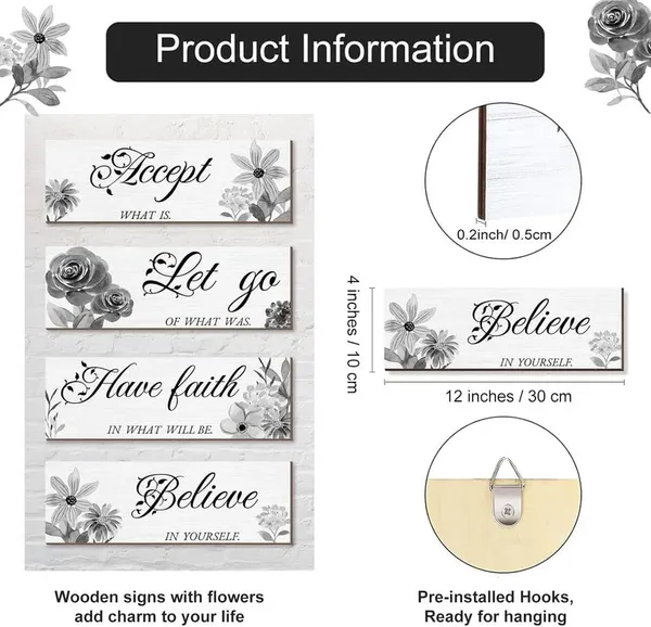 Multicolor_Dly_Lifestyle_4_Pcs_Black_And_White_Flower_Wall_Decor,_Wooden_Inspirational_Wall_Art_Decorations_|_For_Bathroom,_Living_Room,_Bedroom,Home_Spa_And_Laundry_Decor,_12_X_4_Inch,_Dl039