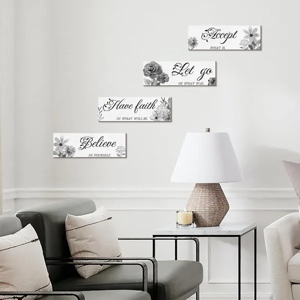 Multicolor_Dly_Lifestyle_4_Pcs_Black_And_White_Flower_Wall_Decor,_Wooden_Inspirational_Wall_Art_Decorations_|_For_Bathroom,_Living_Room,_Bedroom,Home_Spa_And_Laundry_Decor,_12_X_4_Inch,_Dl039