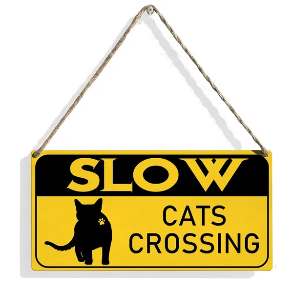 Multicolor_Slow_Cats_Crossing_Wood_Sign_Cat_Lovers_Wooden_Signs_Rustic_Hanging_Plaque_Home_Wall_Art_12"_X_6"_Sign_Wall_Decor_|_For_Home