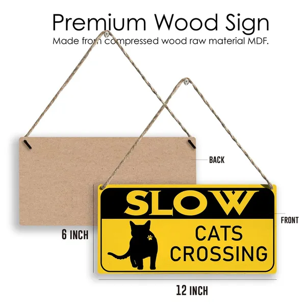 Multicolor_Slow_Cats_Crossing_Wood_Sign_Cat_Lovers_Wooden_Signs_Rustic_Hanging_Plaque_Home_Wall_Art_12"_X_6"_Sign_Wall_Decor_|_For_Home