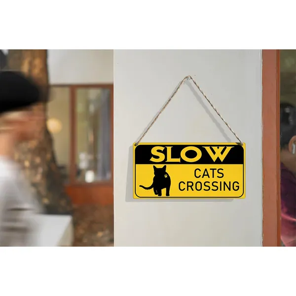 Multicolor_Slow_Cats_Crossing_Wood_Sign_Cat_Lovers_Wooden_Signs_Rustic_Hanging_Plaque_Home_Wall_Art_12"_X_6"_Sign_Wall_Decor_|_For_Home