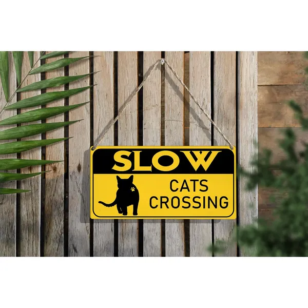 Multicolor_Slow_Cats_Crossing_Wood_Sign_Cat_Lovers_Wooden_Signs_Rustic_Hanging_Plaque_Home_Wall_Art_12"_X_6"_Sign_Wall_Decor_|_For_Home