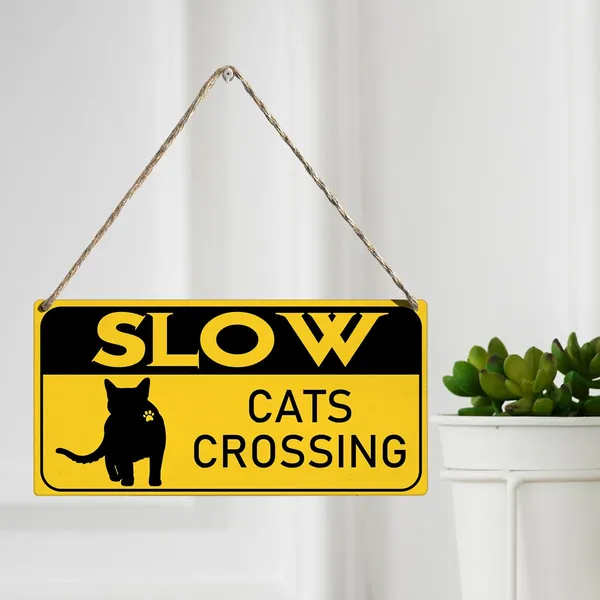 Multicolor_Slow_Cats_Crossing_Wood_Sign_Cat_Lovers_Wooden_Signs_Rustic_Hanging_Plaque_Home_Wall_Art_12"_X_6"_Sign_Wall_Decor_|_For_Home