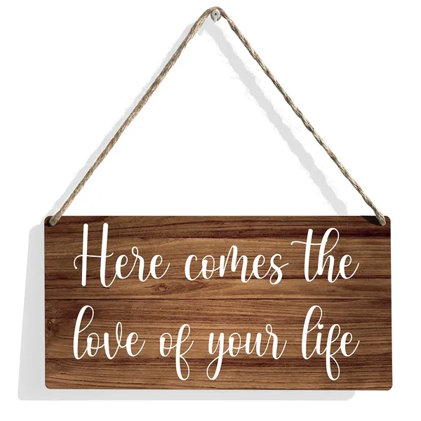 Multicolor_Here_Comes_The_Love_Of_Your_Life_Wood_Sign_Wedding_Wooden_Signs_Rustic_Hanging_Plaque_Home_Wall_Art_12"_X_6"_Sign_Wall_Decor_|_For_Home_Wedding