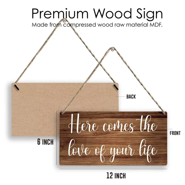 Multicolor_Here_Comes_The_Love_Of_Your_Life_Wood_Sign_Wedding_Wooden_Signs_Rustic_Hanging_Plaque_Home_Wall_Art_12"_X_6"_Sign_Wall_Decor_|_For_Home_Wedding