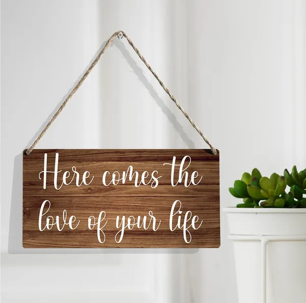 Multicolor_Here_Comes_The_Love_Of_Your_Life_Wood_Sign_Wedding_Wooden_Signs_Rustic_Hanging_Plaque_Home_Wall_Art_12"_X_6"_Sign_Wall_Decor_|_For_Home_Wedding