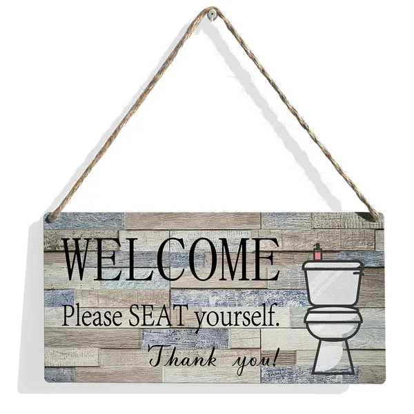 Multicolor_Welcome_Please_Seat_Yourself_Thank_You_Wood_Sign_Bathroom_Wooden_Signs_Rustic_Hanging_Plaque_Home_Wall_Art_12"_X_6"_Sign_Wall_Decor_|_For_Home_Bathroom
