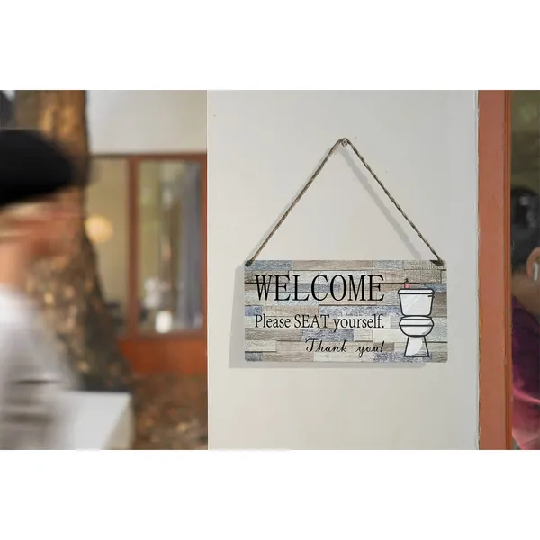 Multicolor_Welcome_Please_Seat_Yourself_Thank_You_Wood_Sign_Bathroom_Wooden_Signs_Rustic_Hanging_Plaque_Home_Wall_Art_12"_X_6"_Sign_Wall_Decor_|_For_Home_Bathroom