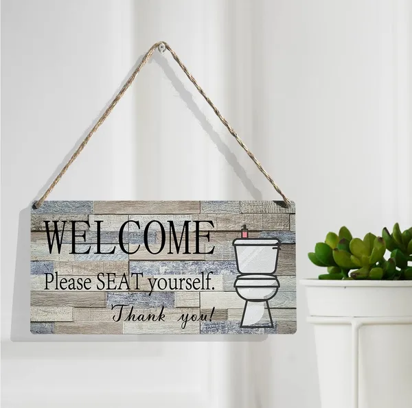 Multicolor_Welcome_Please_Seat_Yourself_Thank_You_Wood_Sign_Bathroom_Wooden_Signs_Rustic_Hanging_Plaque_Home_Wall_Art_12"_X_6"_Sign_Wall_Decor_|_For_Home_Bathroom