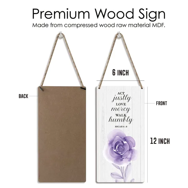 Multicolor_Inspirational_Quote_Bible_Verse_Wood_Sign_Purple_Floral_Micah_6_:_8_Christian_Wooden_Signs_Rustic_Hanging_Plaque_Home_Wall_Art_6"_X_12"_Sign_Wall_Decor_|_For_Home_Office
