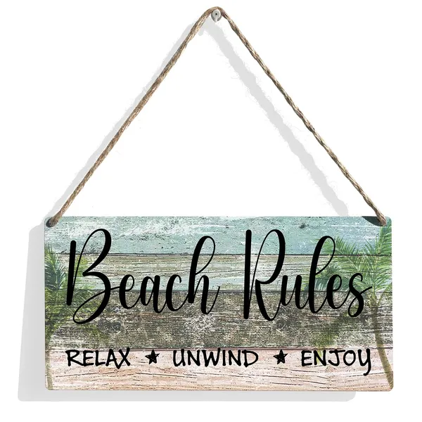 Multicolor_Beach_Rules_Wood_Sign_Summer_Beach_Wooden_Signs_Rustic_Hanging_Plaque_Home_Wall_Art_12"_X_6"_Sign_Wall_Decor_|_For_Home_Outdoor