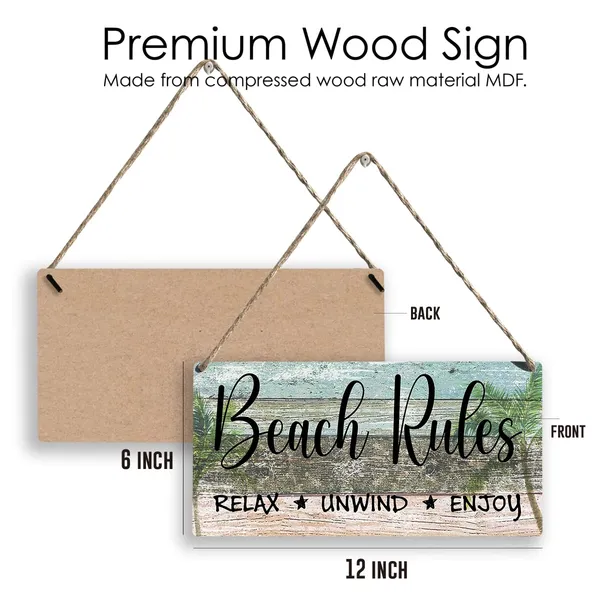 Multicolor_Beach_Rules_Wood_Sign_Summer_Beach_Wooden_Signs_Rustic_Hanging_Plaque_Home_Wall_Art_12"_X_6"_Sign_Wall_Decor_|_For_Home_Outdoor