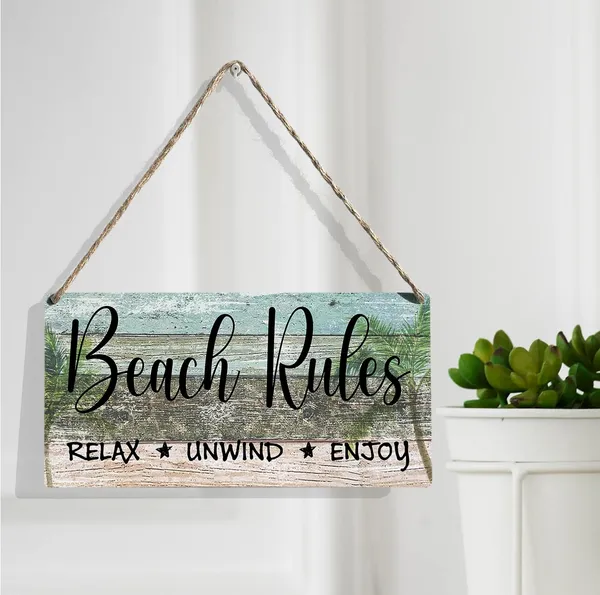 Multicolor_Beach_Rules_Wood_Sign_Summer_Beach_Wooden_Signs_Rustic_Hanging_Plaque_Home_Wall_Art_12"_X_6"_Sign_Wall_Decor_|_For_Home_Outdoor