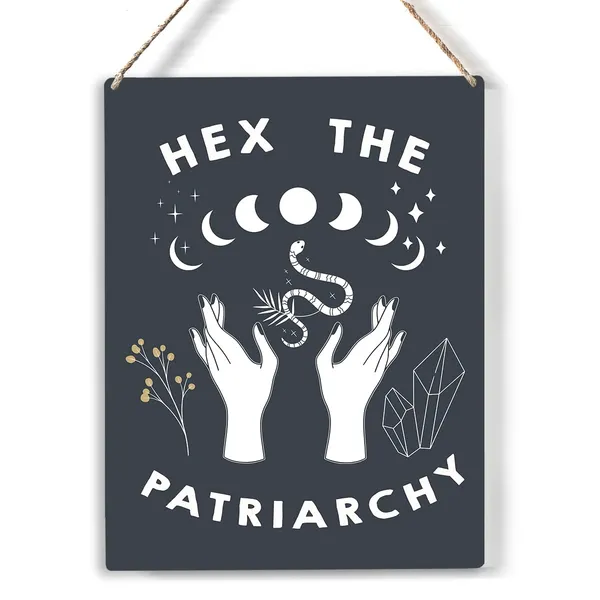 Multicolor_Feminist_Witch_Wood_Sign_Moon_Empowered_Woman_Feminist_Witch_Wooden_Signs_Rustic_Hanging_Plaque_Wall_Art_"8_X_10"_Sign_Wall_Decor_|_For_Halloween_Home