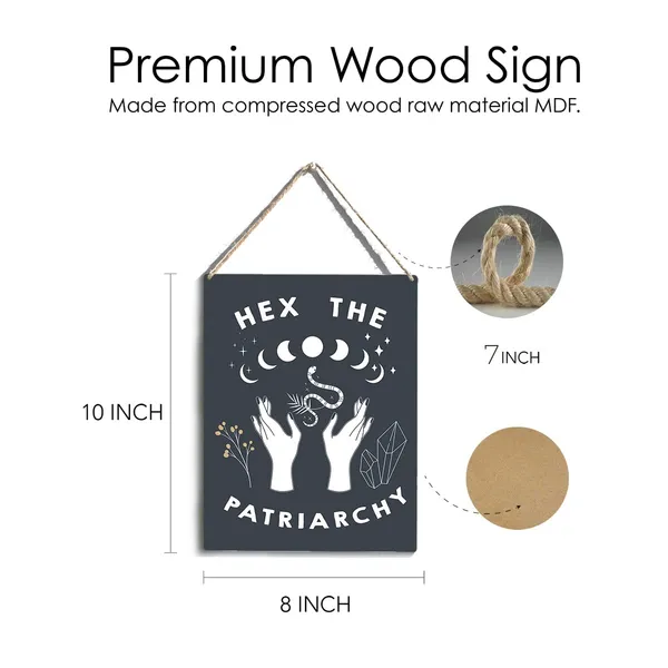 Multicolor_Feminist_Witch_Wood_Sign_Moon_Empowered_Woman_Feminist_Witch_Wooden_Signs_Rustic_Hanging_Plaque_Wall_Art_"8_X_10"_Sign_Wall_Decor_|_For_Halloween_Home