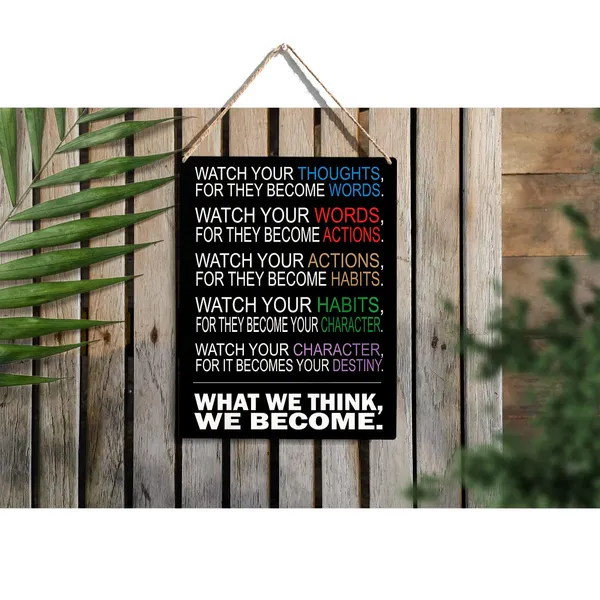 Multicolor_Inspirational_Quote_Wood_Sign_What_We_Think_We_Become_Wooden_Signs_Rustic_Motivational_Hanging_Plaque_Home_Wall_Art_8"_X_10"_Sign_Wall_Decor_|_For_Home_Office